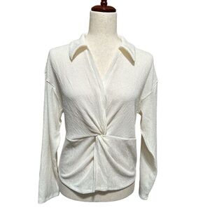 Madewell Cream Twist-Front Long Sleeve Top